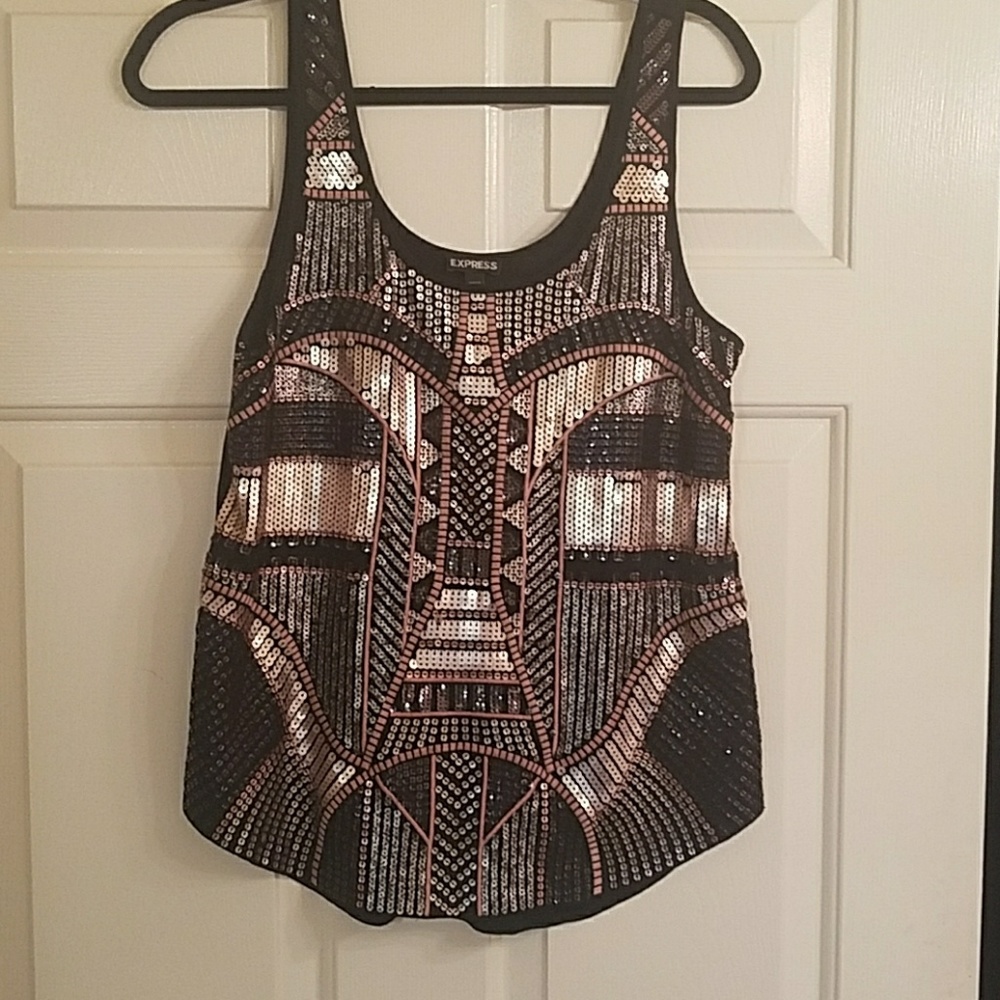 Black and gold sequence embellished tank